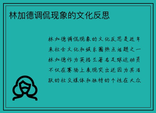 林加德调侃现象的文化反思 林加德调侃现象的文化反思